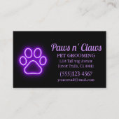 Neon Light Dog Paw Pet Grooming Visitenkarte (Vorderseite)