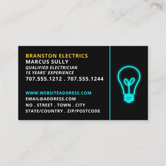 Neon Light, Electrical Visitenkarte (Vorderseite)