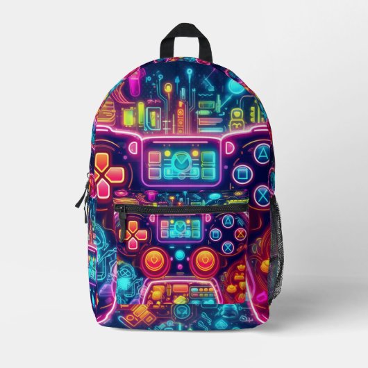 Neon Light Game Controller Bedruckter Rucksack (Vorderseite)