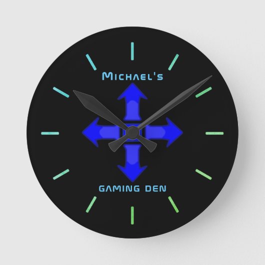 Neon Light GAMING DEN Personalisiert Gamers Gift Runde Wanduhr (Vorderseite)
