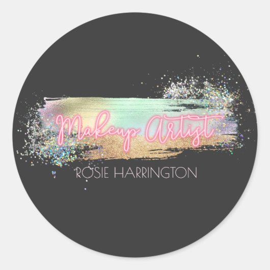 Neon Light Holographic Glitzer Makeup Artist Busin Runder Aufkleber (Vorderseite)