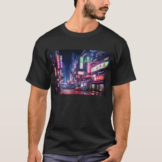 Neon Light in Tokyo City T-Shirt (Vorderseite)