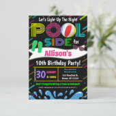 Neon Light up the Night Pool Party Einladung (Stehend Vorderseite)