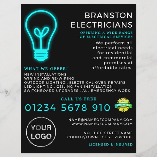 Neon Lightbulb, Elektrische Werbung Flyer (Vorne)