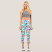 Neon Lightning Bolts & Stars Muster Capri Leggings (Vorderseite)