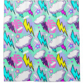Neon Lightning Bolts & Stars Muster Duschvorhang (Vorderseite)