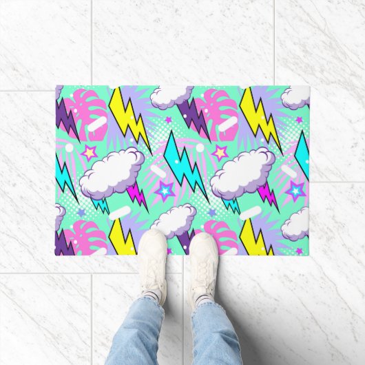 Neon Lightning Bolts & Stars Muster Fußmatte (Indoor)