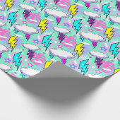 Neon Lightning Bolts & Stars Muster Geschenkpapier (Ecke)
