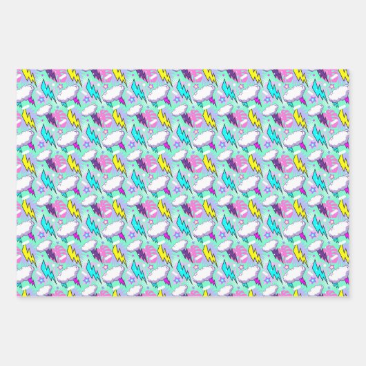Neon Lightning Bolts & Stars Muster Geschenkpapier Set (Vorderseite 2)