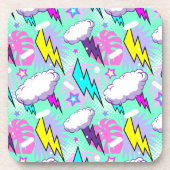 Neon Lightning Bolts & Stars Muster Getränkeuntersetzer (Vorderseite)