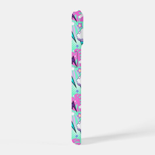 Neon Lightning Bolts & Stars Muster iPhone 15 Hülle (Rechte Seite)