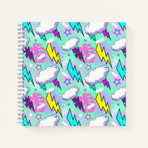 Neon Lightning Bolts & Stars Muster Notizblock