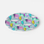 Neon Lightning Bolts & Stars Muster Pappteller (Schrägansicht)