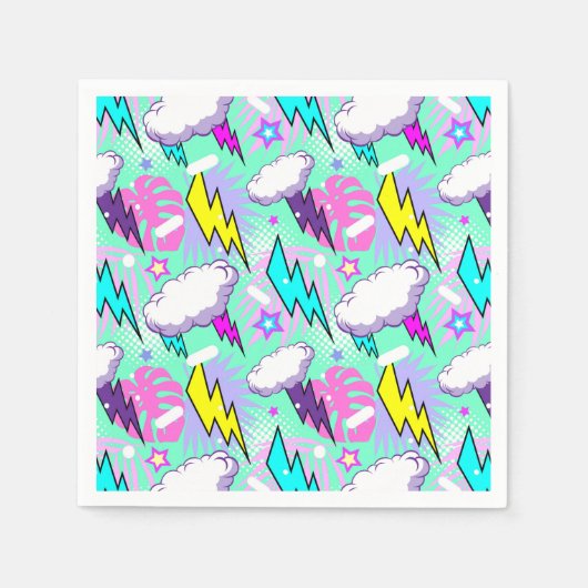 Neon Lightning Bolts & Stars Muster Serviette (Vorderseite)