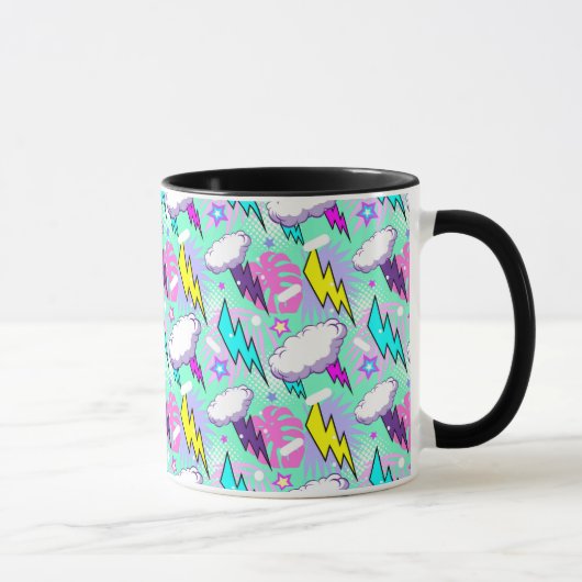 Neon Lightning Bolts & Stars Muster Tasse (Rechts)