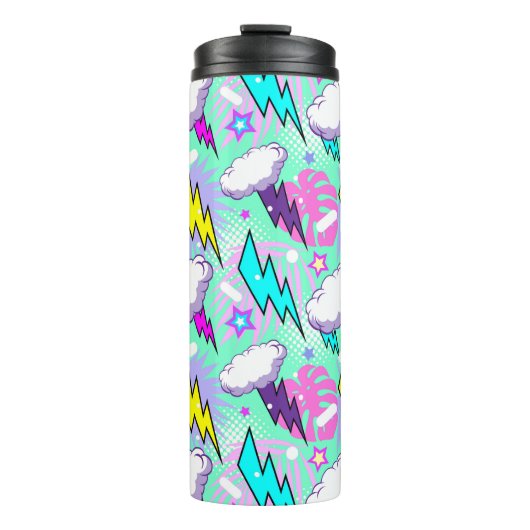 Neon Lightning Bolts & Stars Muster Thermosbecher (Vorderseite)