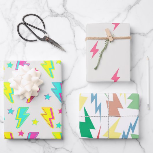 Neon Lightning Star Y2K Muster Geschenkpapier Set (Vorderseite)
