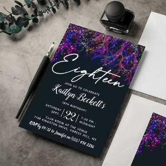 Neon Lights 18. Geburtstag Einladung