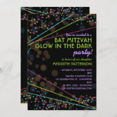 Neon Lights Bat Mitzvah Glühen im dunklen Party Einladung (Vorne/Hinten)