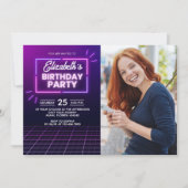 Neon Lights Birthday Invitation Photo Design Einladung (Vorderseite)