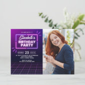 Neon Lights Birthday Invitation Photo Design Einladung (Stehend Vorderseite)