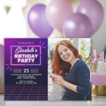 Neon Lights Birthday Invitation Photo Design