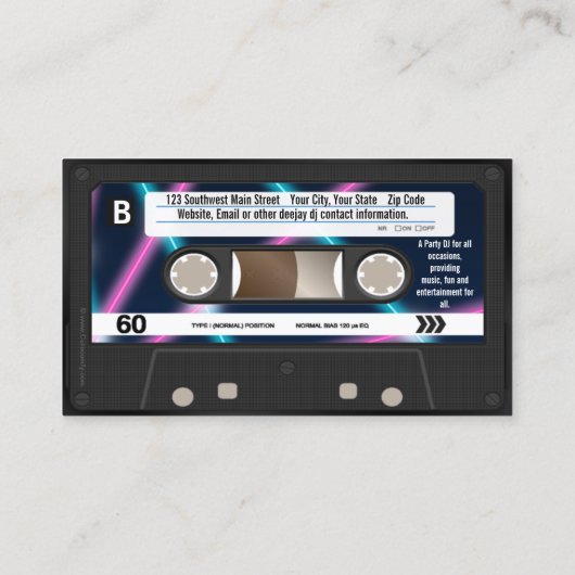 Neon Lights Cassette Tape DJ Music Party 80er Visitenkarte (Rückseite)