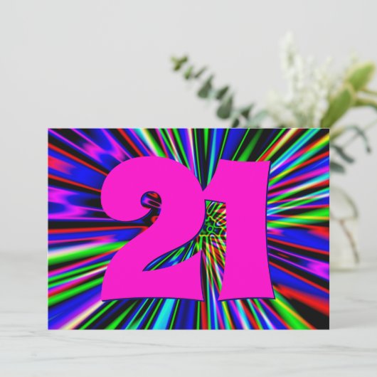 Neon Lights Club 21. Geburtstag Einladung (Stehend Vorderseite)