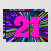 Neon Lights Club 21. Geburtstag Einladung (Vorne/Hinten)