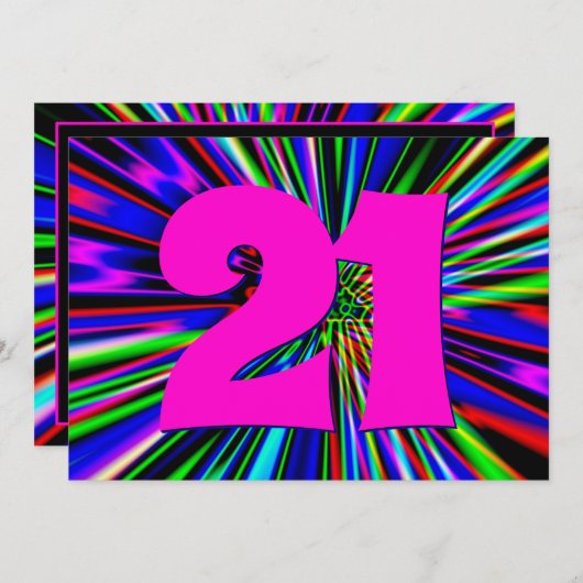Neon Lights Club 21. Geburtstag Einladung (Vorne/Hinten)