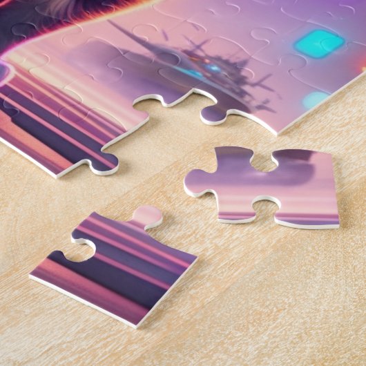 Neon Lights Colorful Futuristic Cyberpunk Cat Puzzle (Seite)