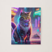 Neon Lights Colorful Futuristic Cyberpunk Cat Puzzle (Vertikal)
