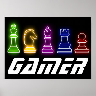 Neon Lights Gamer Schach Pieces Chess King Poster