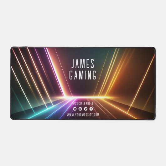 Neon Lights Gaming Gamer Social Media Personalisie Schreibtischunterlage (Vorderseite)