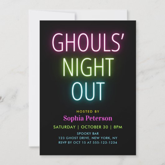 Neon Lights Ghouls Night Out Halloween-Party Einladung (Vorderseite)