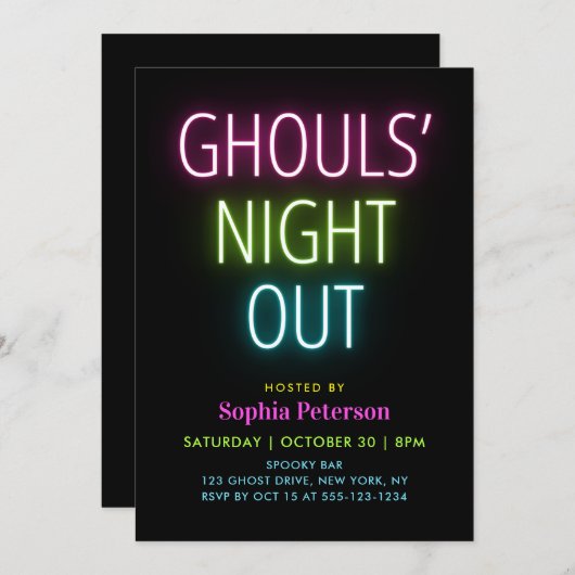 Neon Lights Ghouls Night Out Halloween-Party Einladung (Vorne/Hinten)