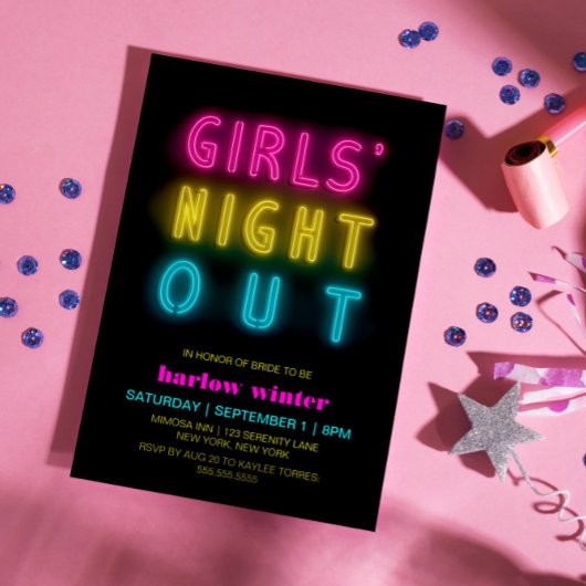 Neon Lights Girls Night Out Junggeselinnen-Abschie Einladung