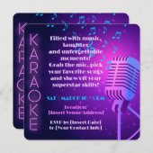 Neon Lights & Microphone Karaoke Party Einladung (Vorne/Hinten)