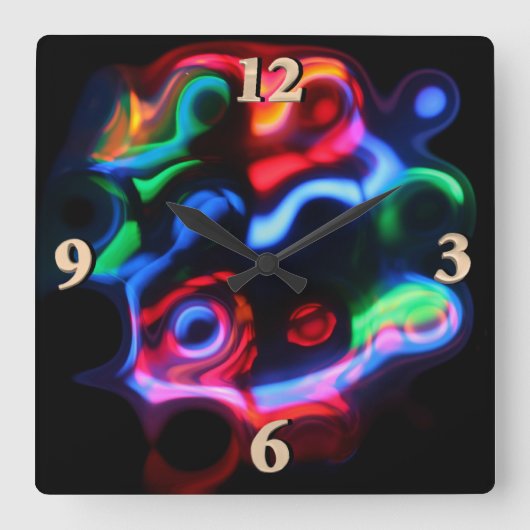 Neon Lights Quadratische Wanduhr (Vorderseite)