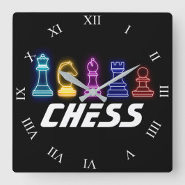 Neon Lights Schach Pieces Chess Queen Quadratische Wanduhr