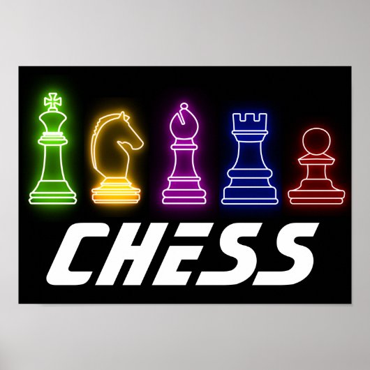 Neon Lights Schach Pieces Schach King Poster (Vorne)
