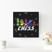 Neon Lights Schach Pieces Schach King Quadratische Wanduhr (Zuhause)