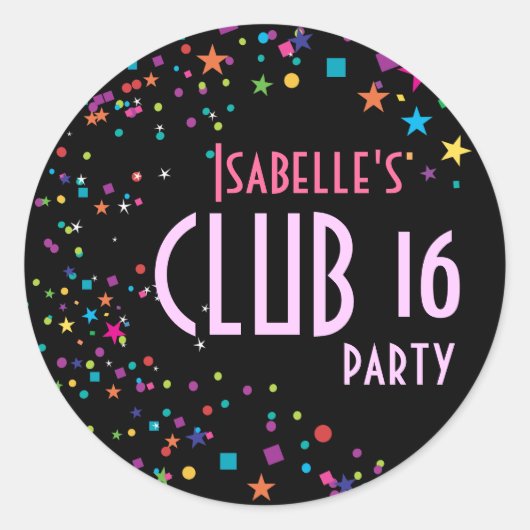 Neon Lights Sweet 16 Club Gastgeschenk Sticker (Vorderseite)