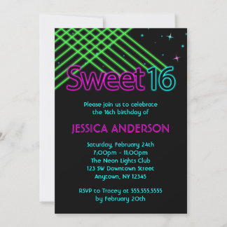 Neon Lights Sweet 16 Geburtstagsparty Einladung