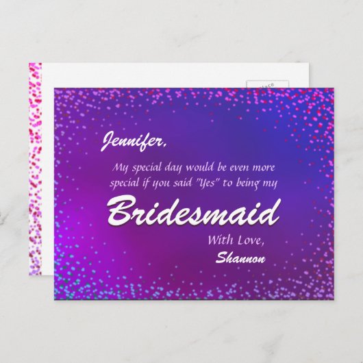 Neon Lights - Werden Sie meine Bridesmaid sein? Einladungspostkarte (Vorne/Hinten)