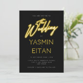 Neon Lights Yellow Black Lässig Wedding Einladung (Stehend Vorderseite)