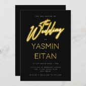 Neon Lights Yellow Black Lässig Wedding Einladung (Vorne/Hinten)