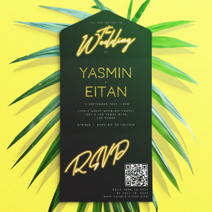 Neon Lights Yellow Black QR Code Hochzeit All In One Einladung