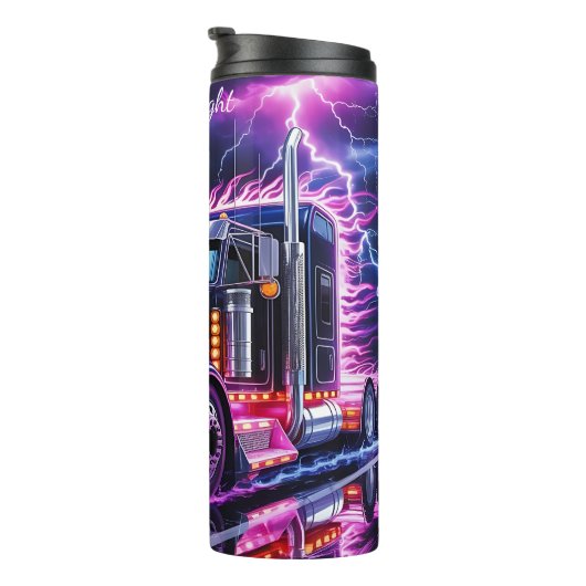 Neon Lila Flame Semi Truck Thermosbecher (Nach rechts gedreht)