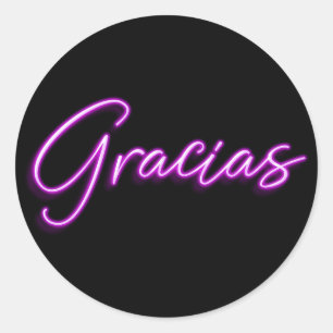 Neon-Lila-Glow-Spanisch-Gracias-Danke Runder Aufkleber